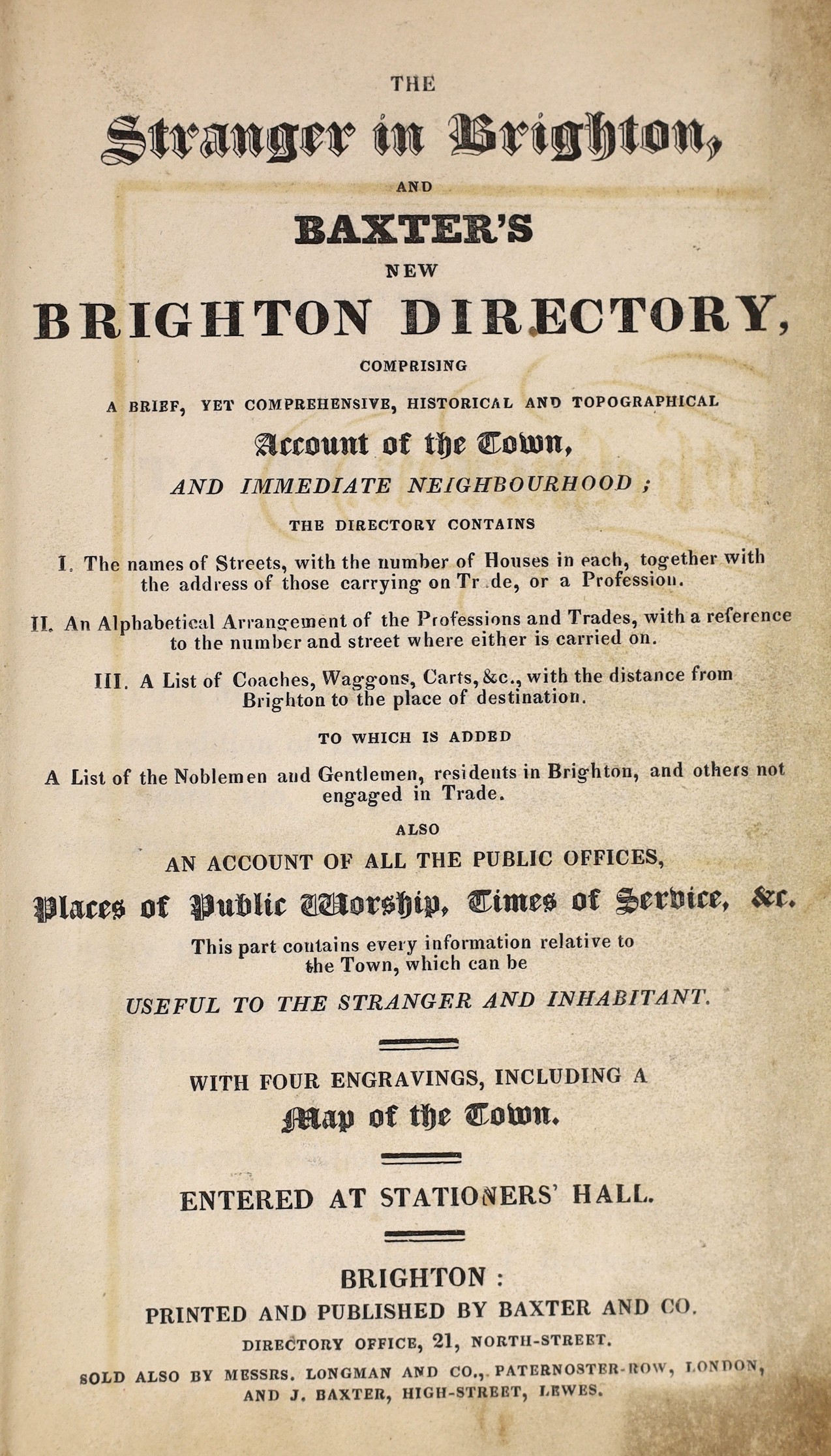 BRIGHTON: Relhan, Anthony - A Short History of Brighthelmston, with remarks on its air, and an analysis of its waters ... re-edited 1829 (by James Charles Michell). folded panoramic frontis: contemp. cloth. Brighton: pri